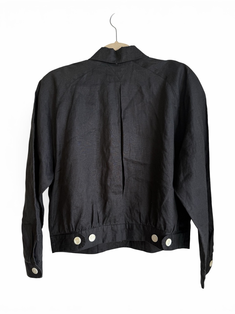 Vintage 100% Linen Button Down Black Utility Jacket Medium - Picture 6 of 8